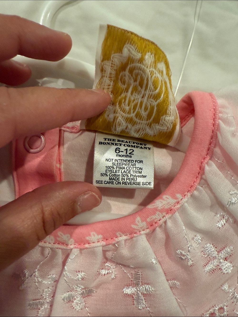 TBBC NWT - 6-12 months Pink Butterfly Fern Romper with Eyelet Ruffle Collar - Picture 2 of 3